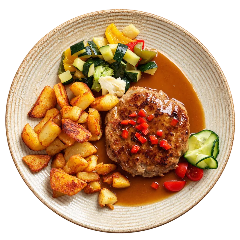 Hacksteak an Bratensauce im Restaurant Zur Traube